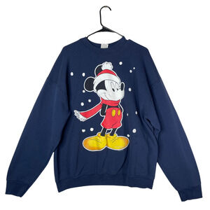 Vtg Fruit of the Loom Sweatshirt 1997 Mickey Mouse Blue Holiday USA Made Retro